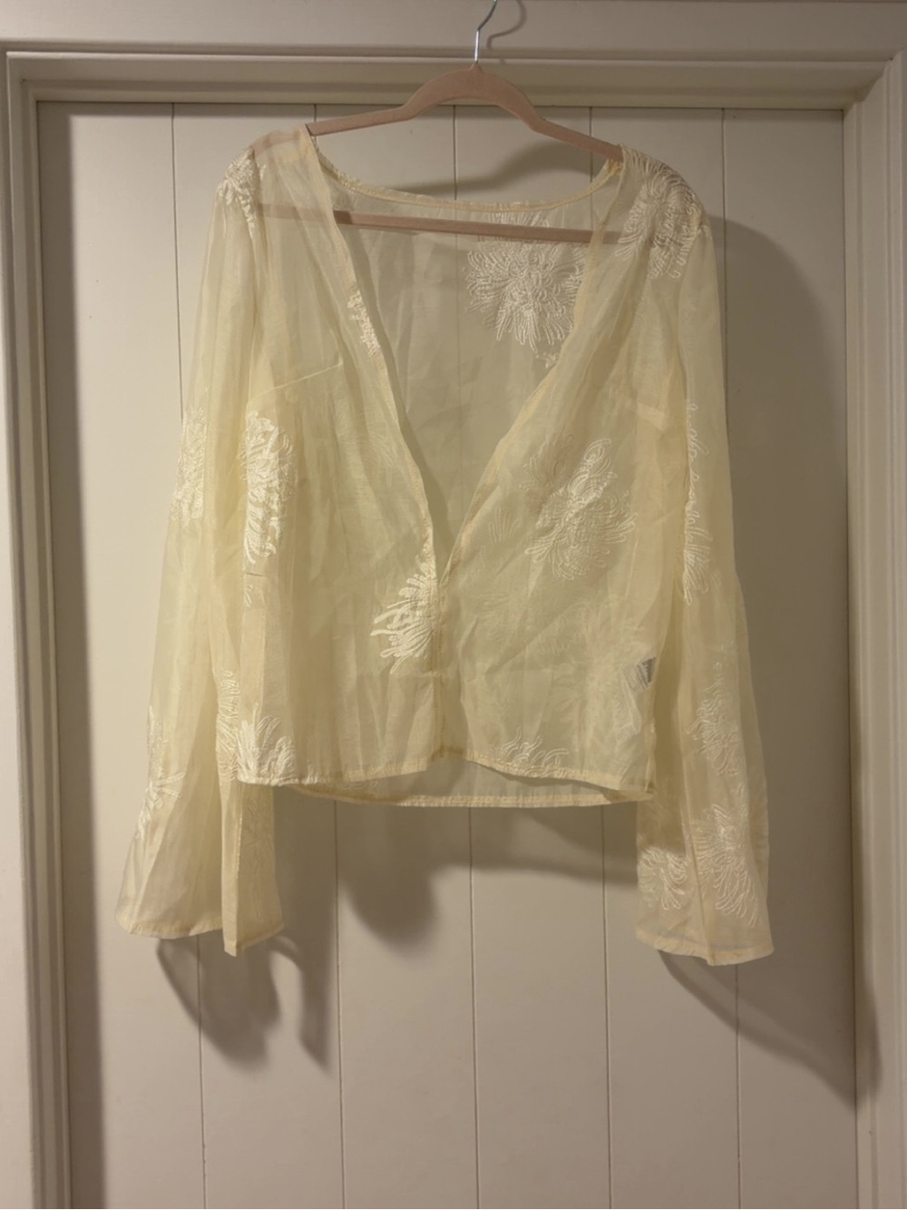 Sheer Embroidered Long-Sleeve Blouse